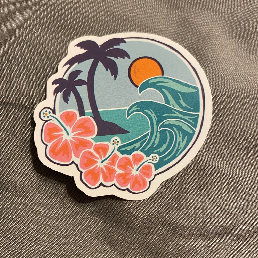 🌈20/$12🌈 Tropical Wave with Palm Trees and Hibiscus Sticker